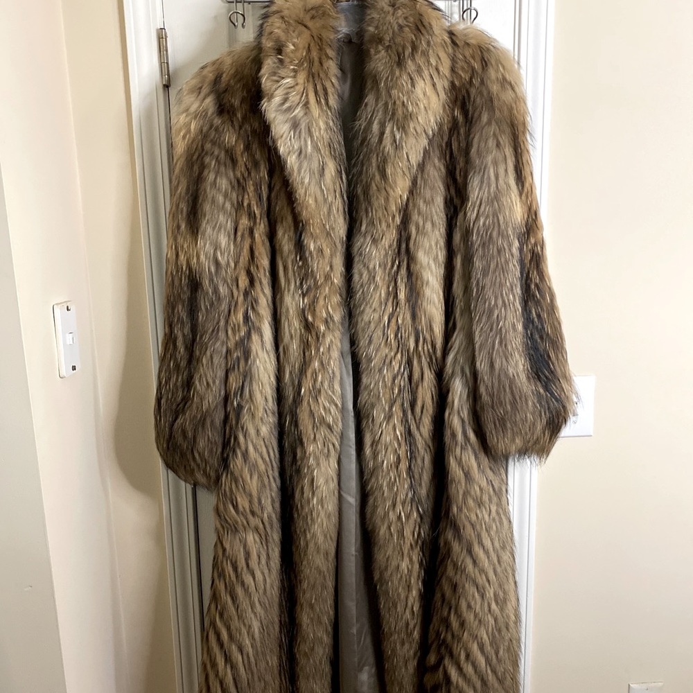 Long hair Finnish raccoon fur coat